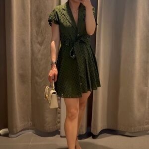 Zara green embroidered eyelet dress